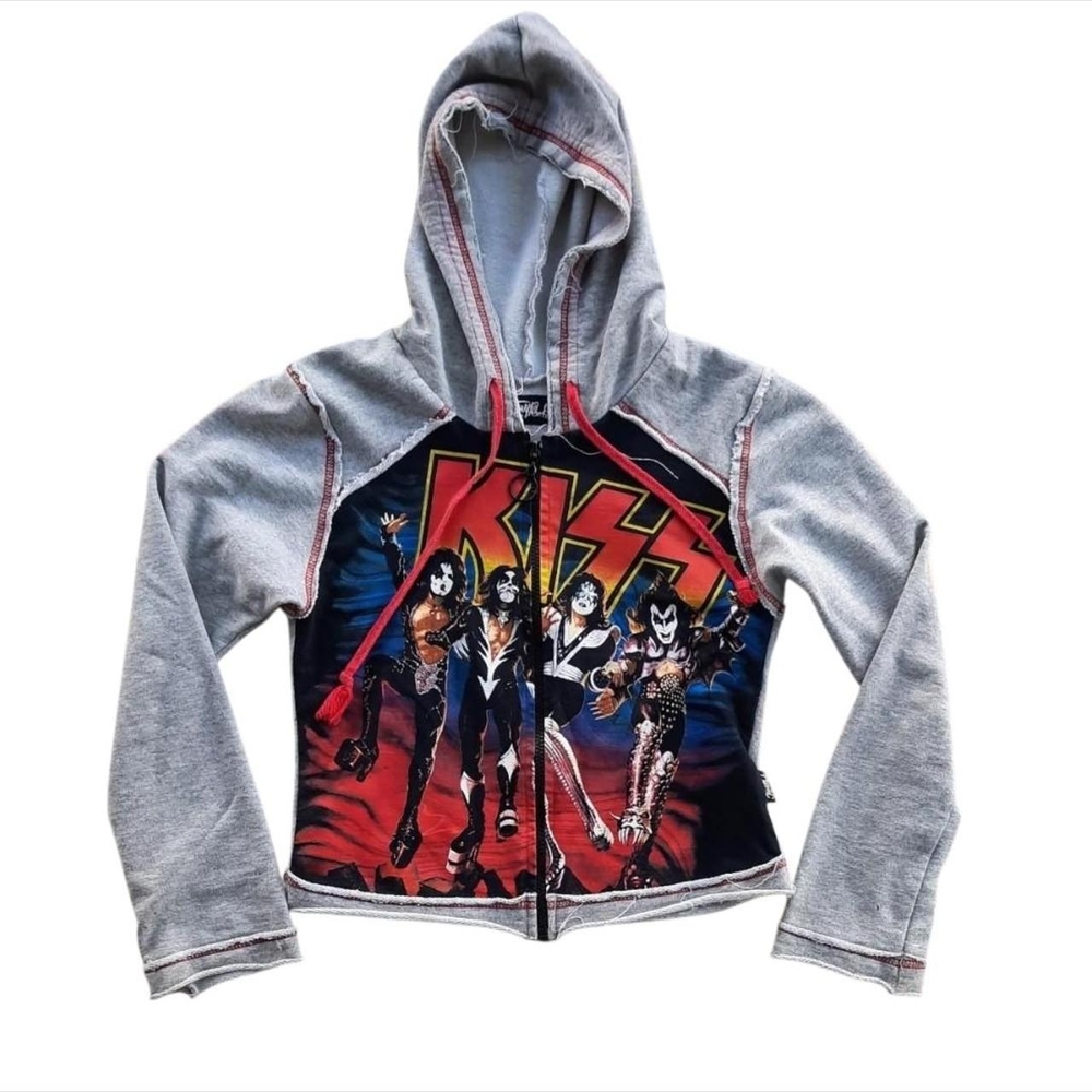 Vintage y2k 2000s Rare Jonny Rock KISS Destroyer album zip up hoodie sweater